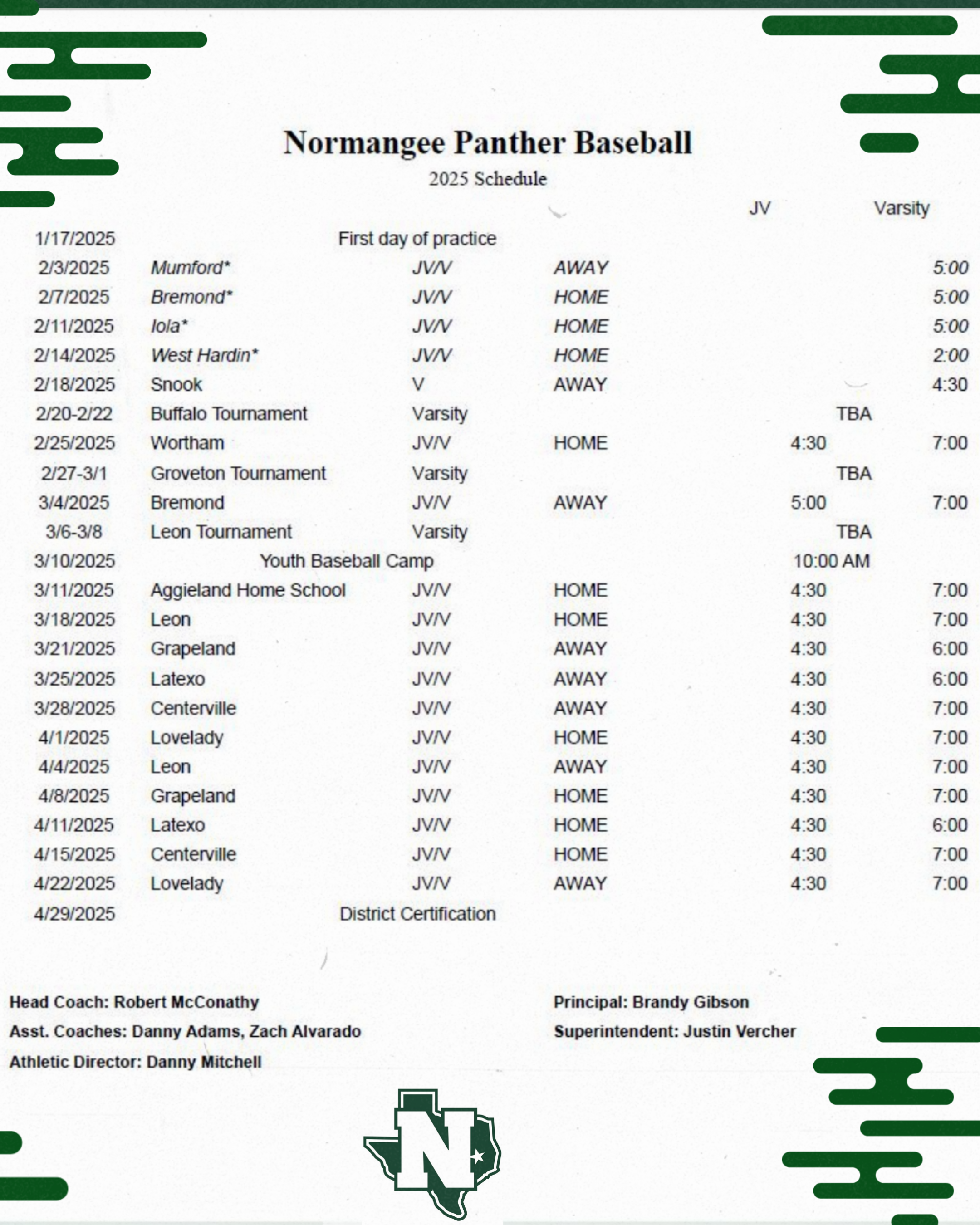 Baseball Schedule