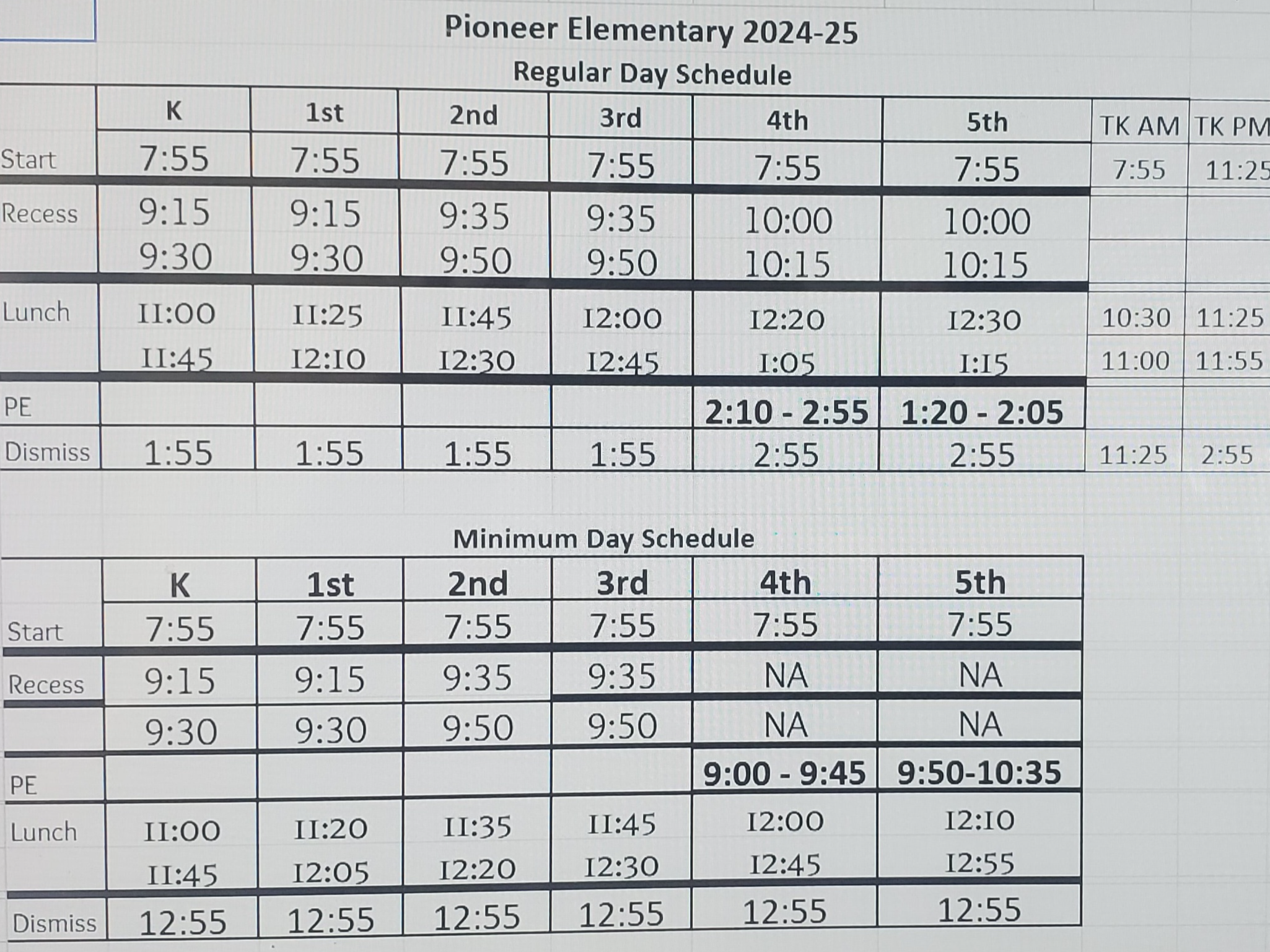 bell schedule