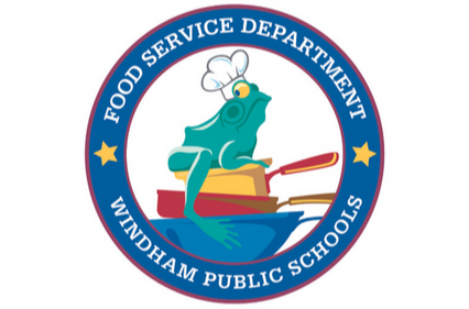 Food service Department logo showing a frog on top of some pots and pans