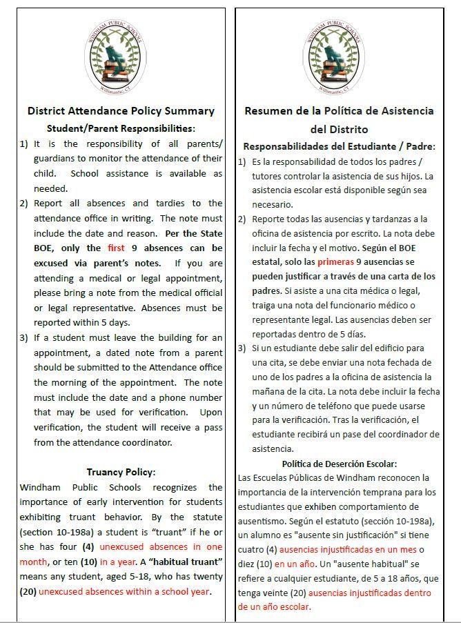 District Attendance Policy Summary English & Spanish