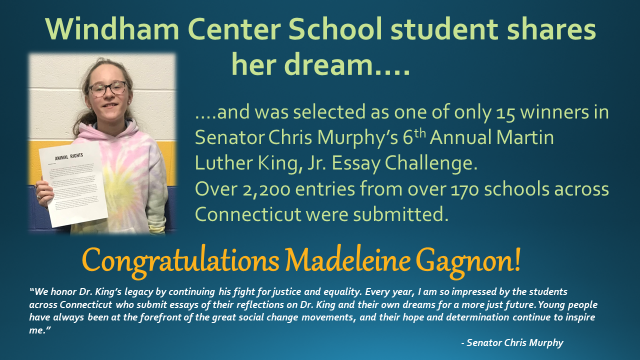 MLK Essay Winner - windham center school - Congratulations Madeline Gagnon