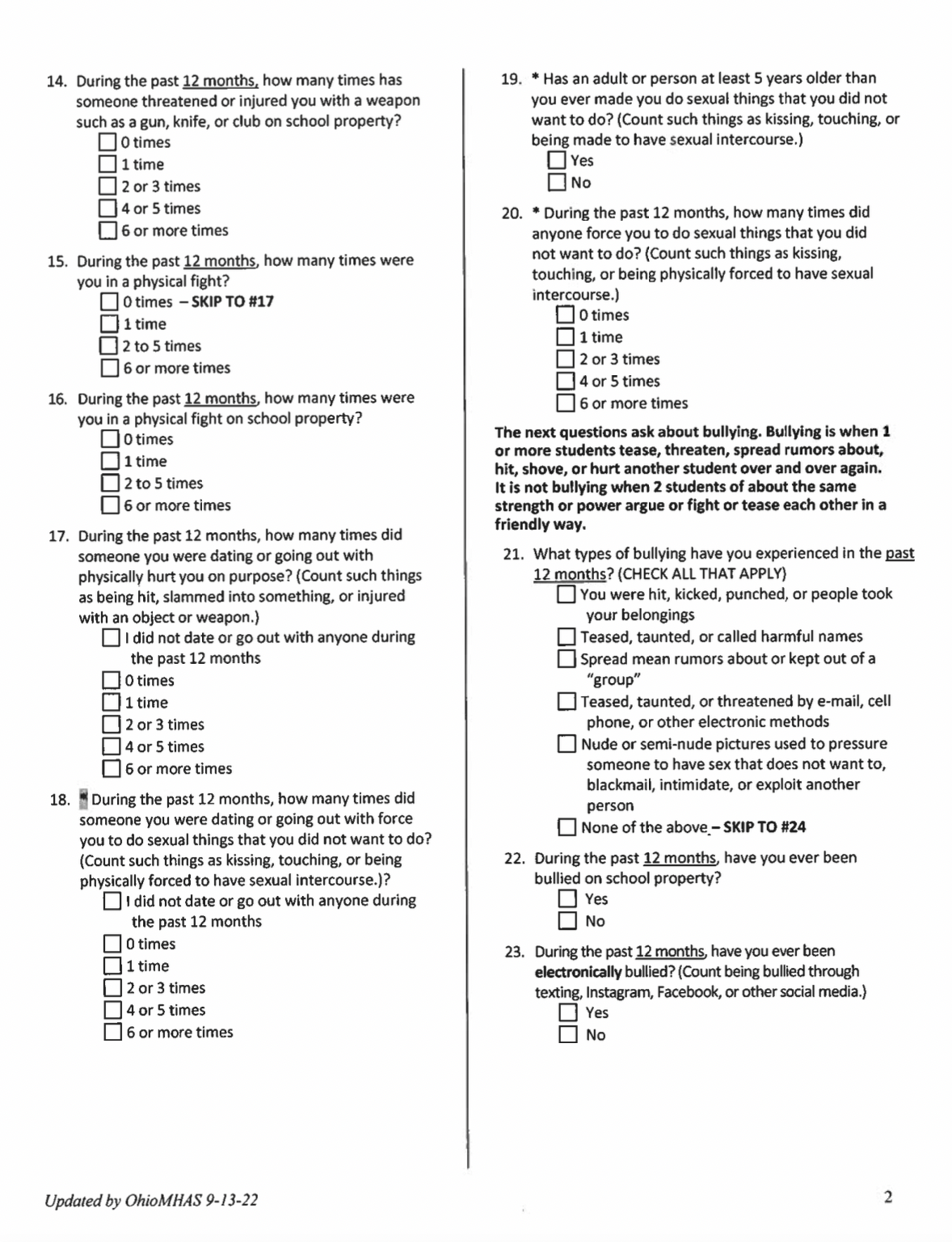 OH Yes! Example Survey | Shadyside Schools