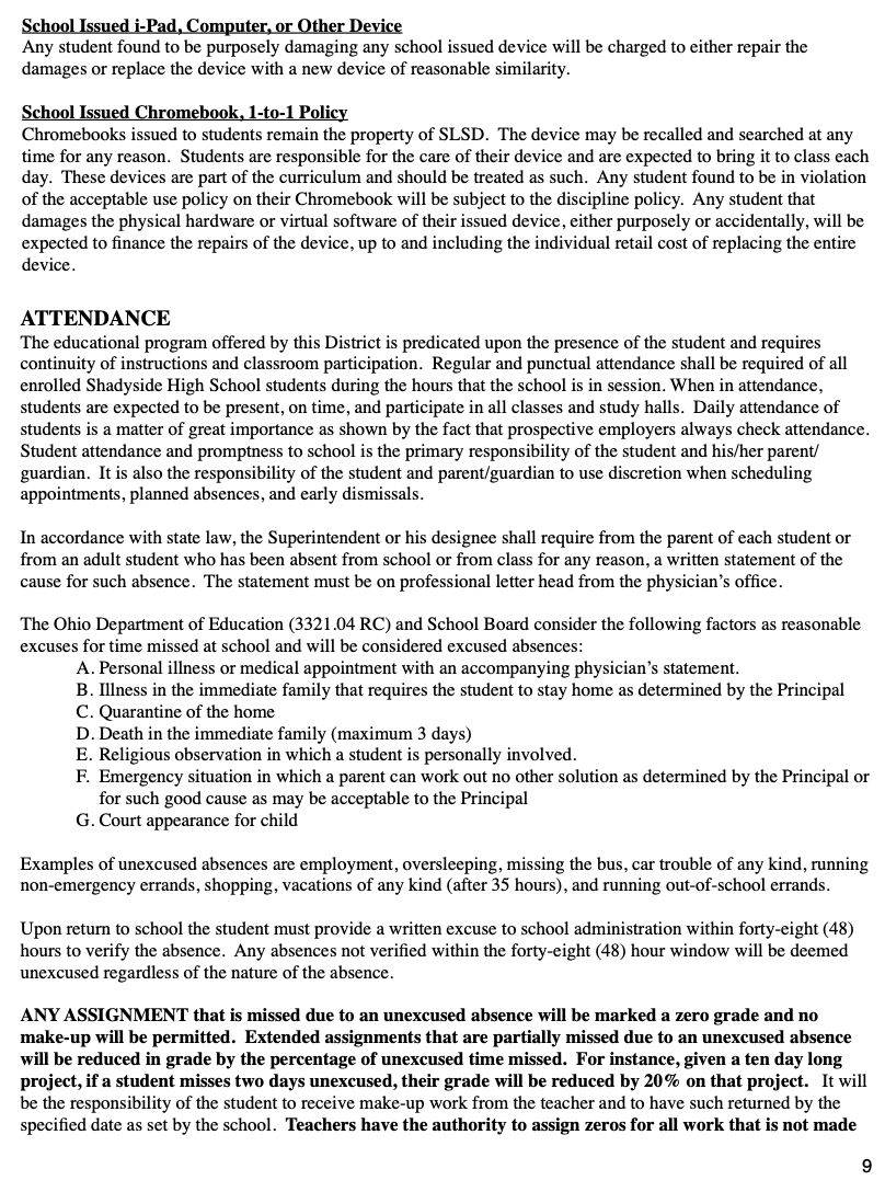 Shadyside High School Handbook Shadyside Schools