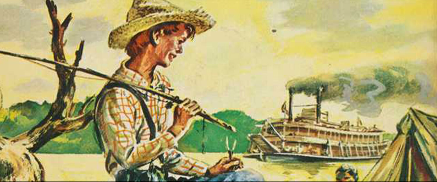 Huck Finn fishing painting