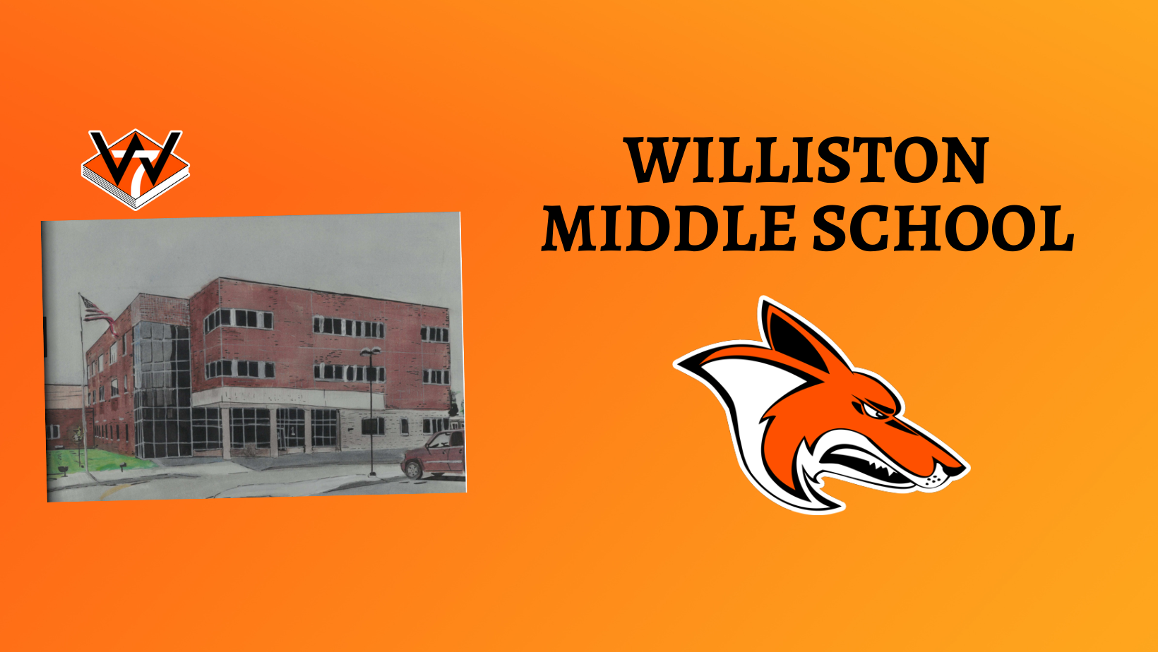Williston Middle School logo, building, and D7 logo