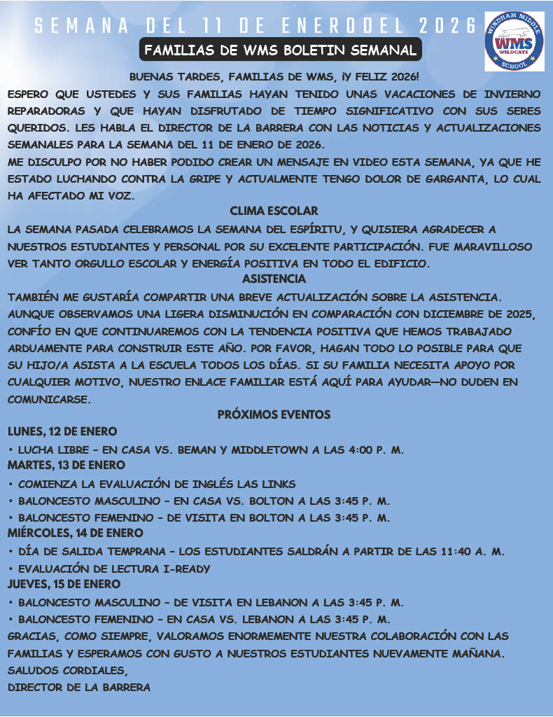 WMS Family Newsletter: January 11, 2026