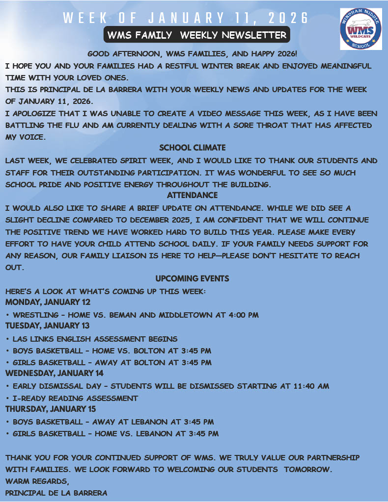 Principal's Newsletter January 11, 2026