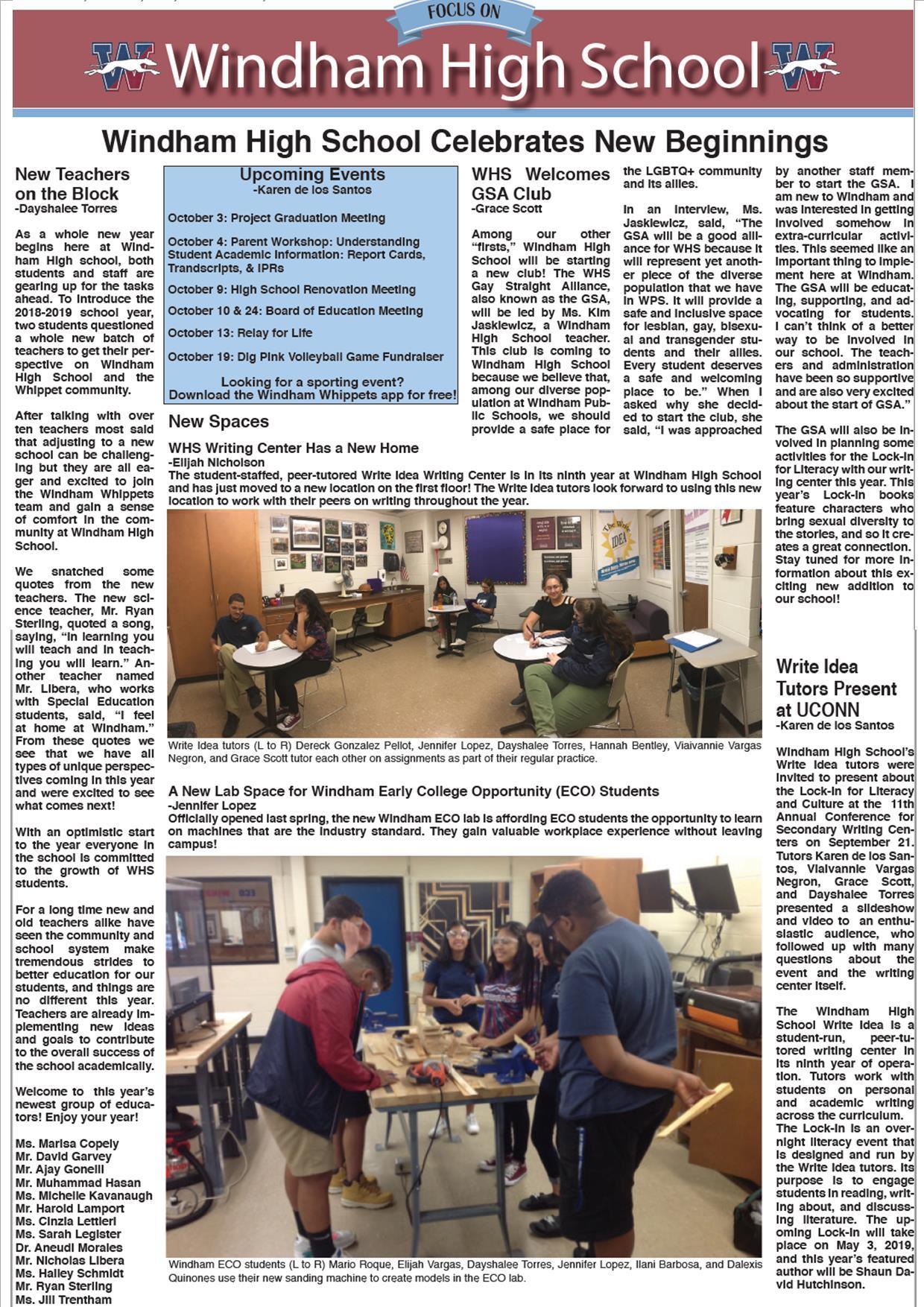 "Focus on Windham High School" article