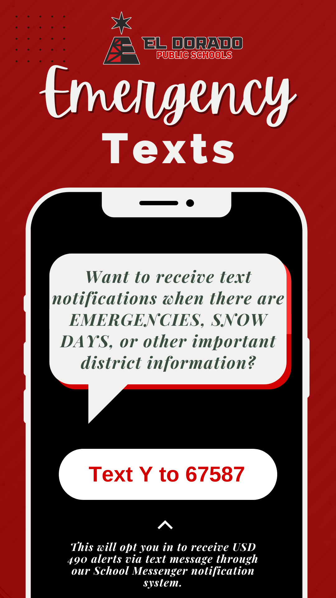 Text "Y" to 67587 to opt-in to receive text alerts