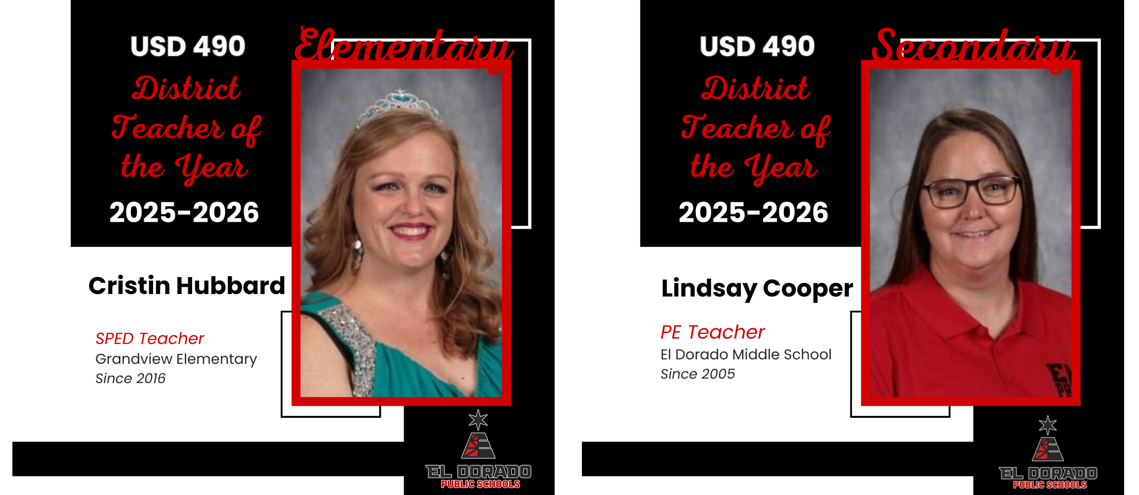 2025-2026 District Teachers of the Year Crisitin Hubbard and Lindsay Cooper