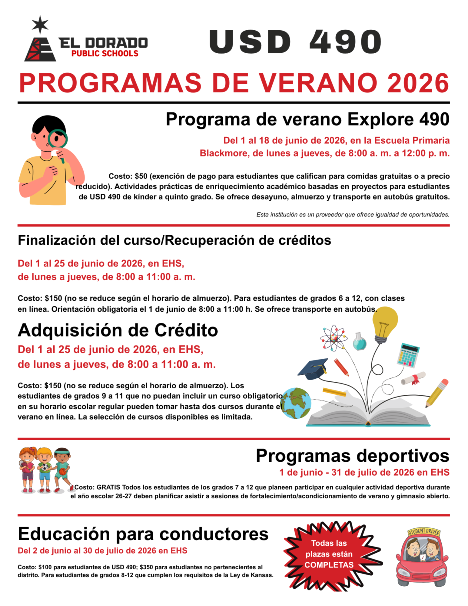 Spanish version of Summer Program Information that is on the web page below.