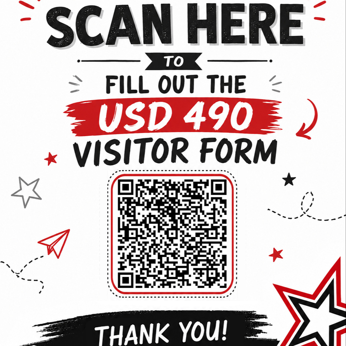 Scan here to fill out the USD 490 Visitor Form with a QR code