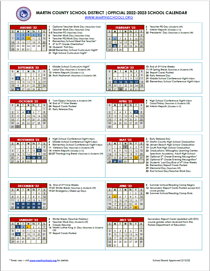 2022-2023 Instructional Calendar