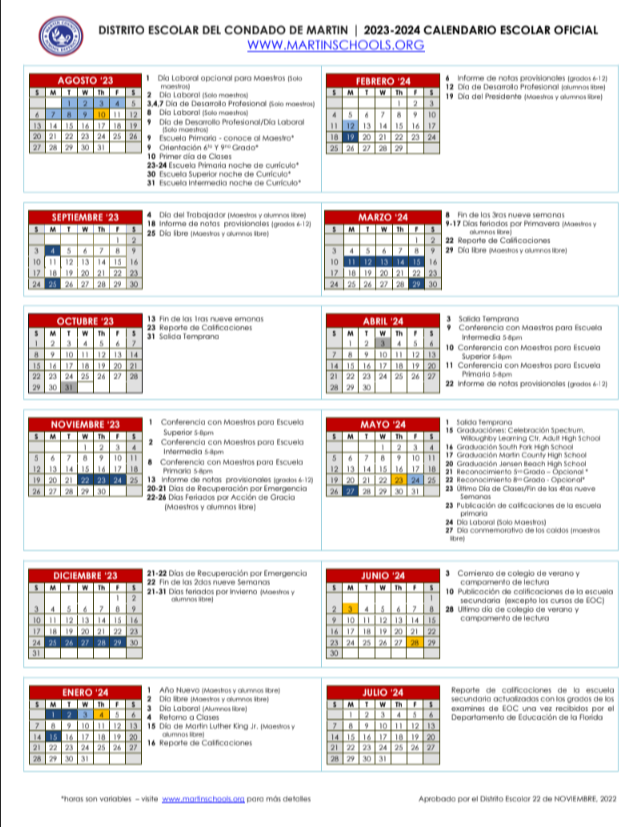 2023-2024 Instructional Calendar (Spanish)