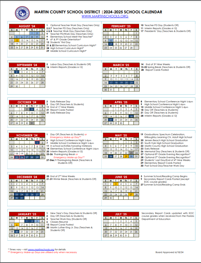 2024-2025 Instructional Calendar