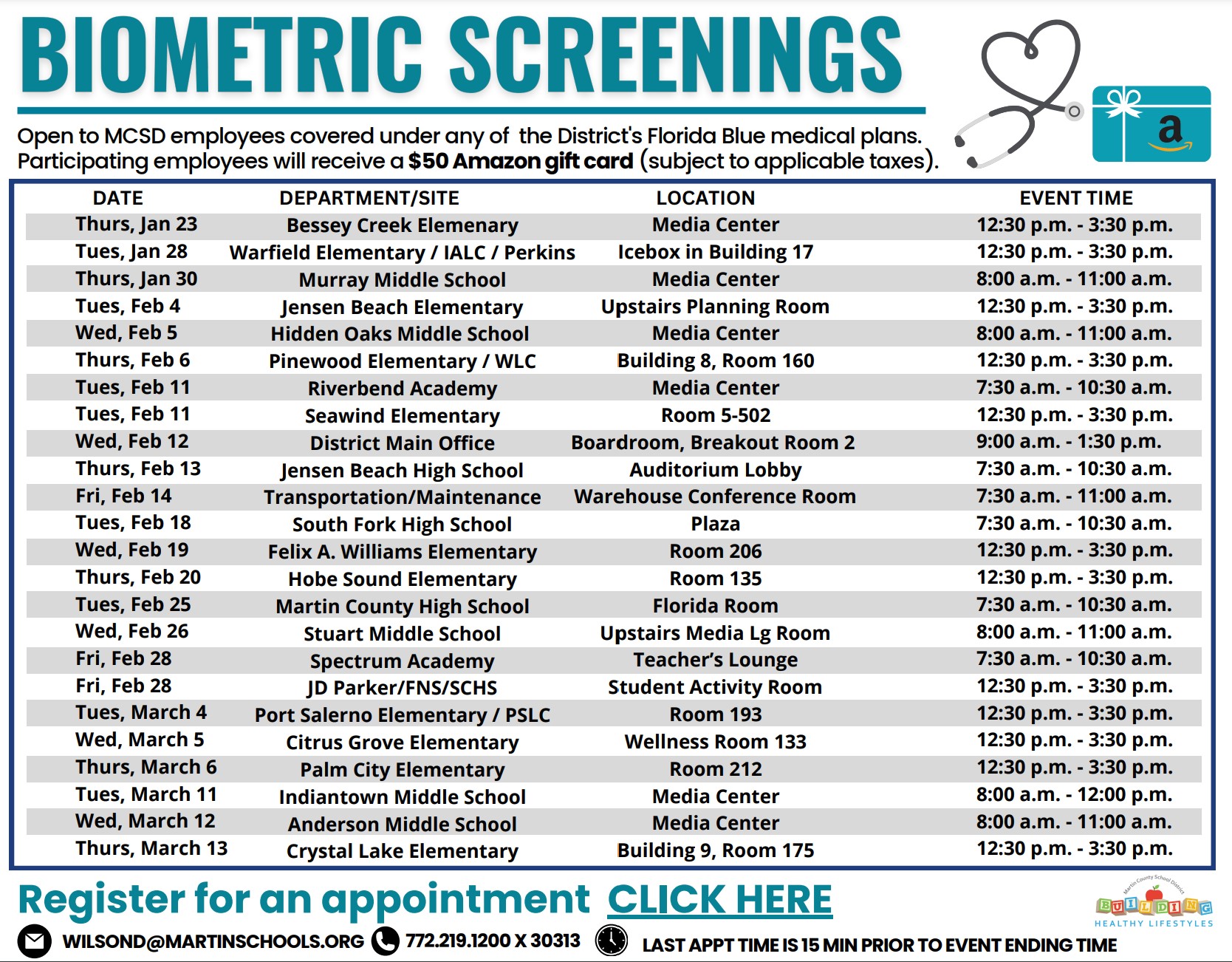 Biometric Screenings Schedule 25