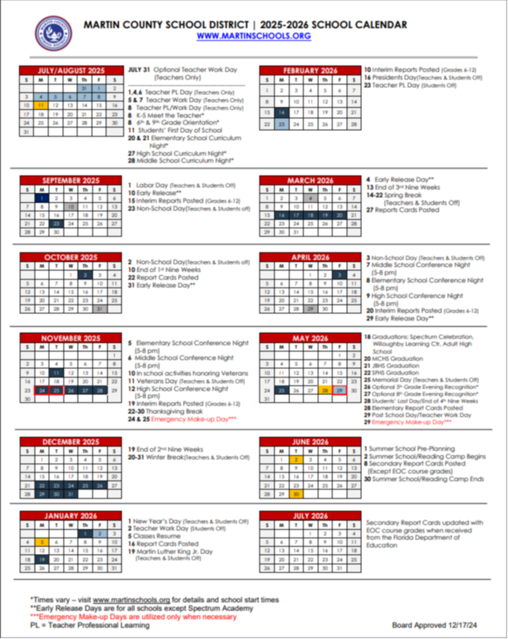 2025-2026 Instructional Calendar
