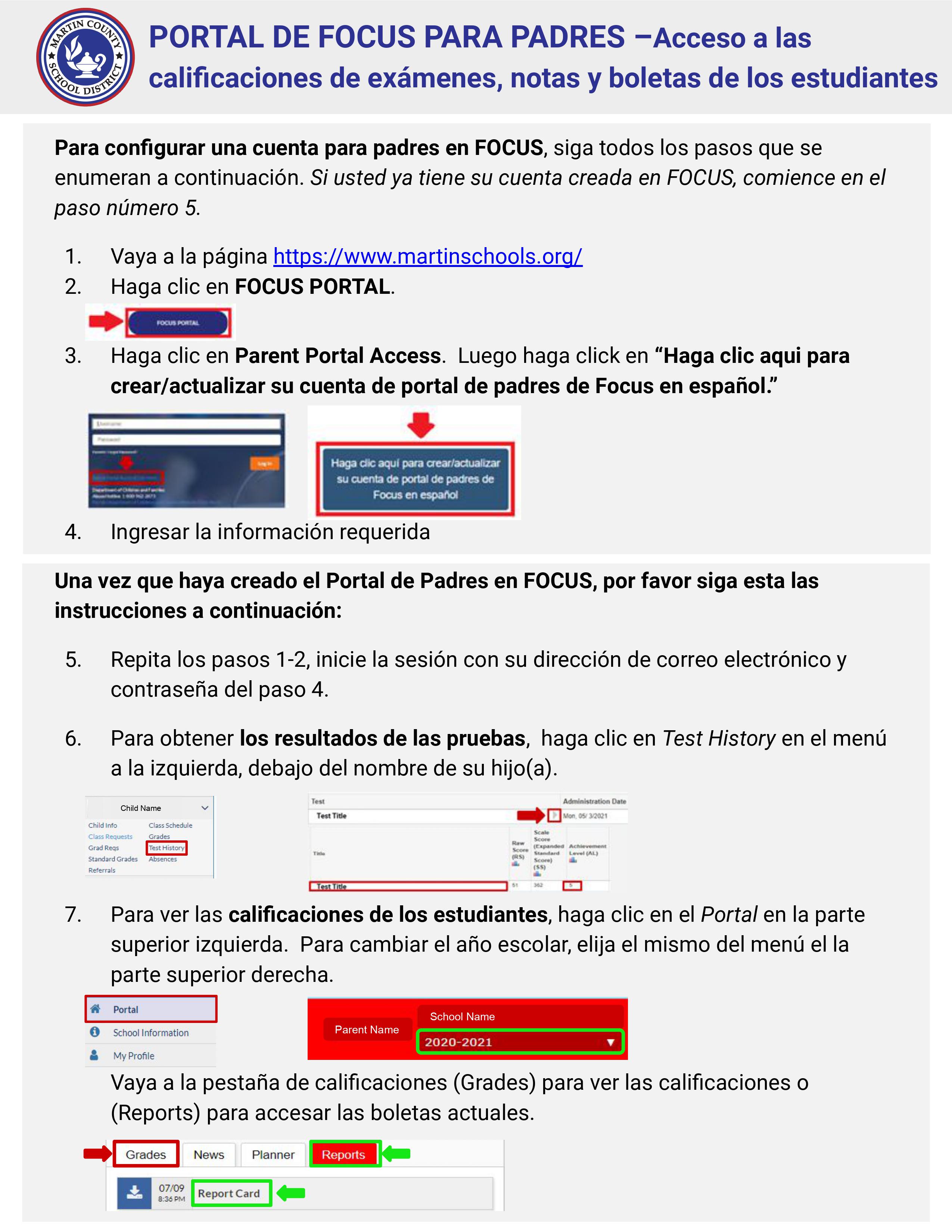 FOCUS Parent Portal Instructions - Spanish