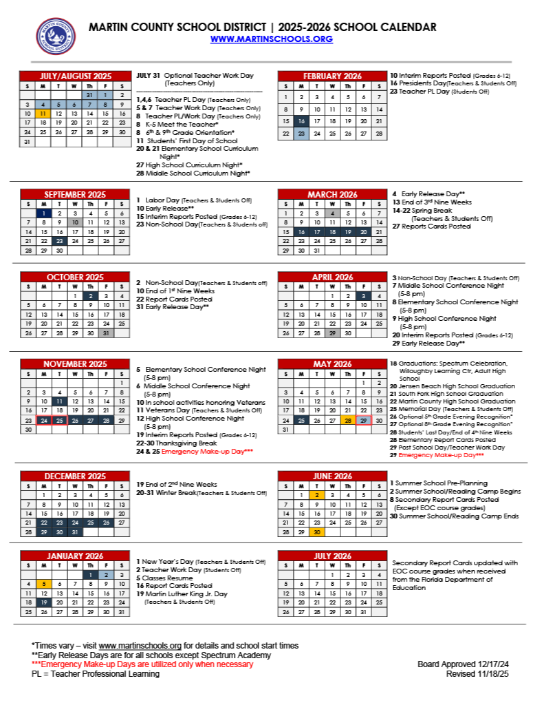 25-26 Instructional Calendar