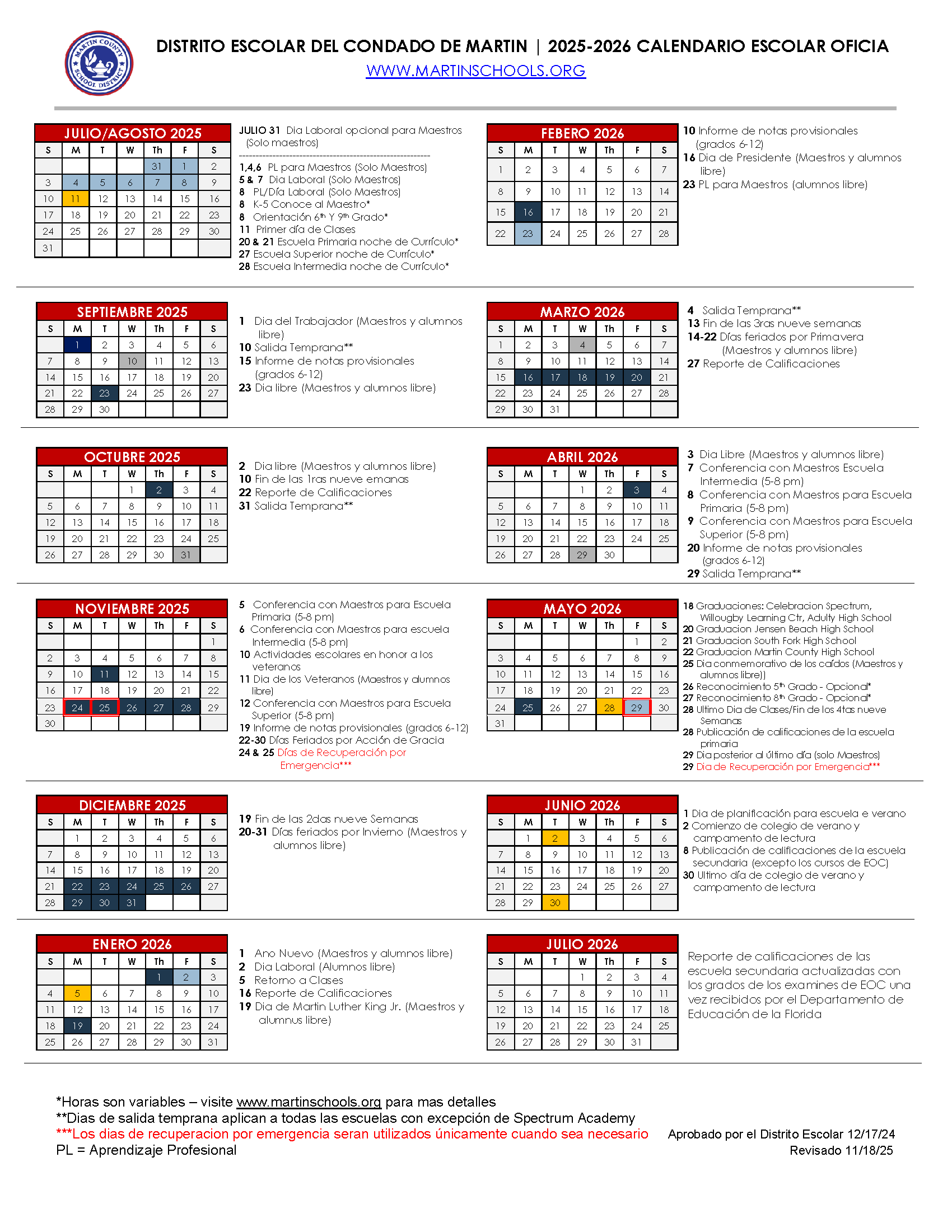25-26 Calendario Escolar Oficia