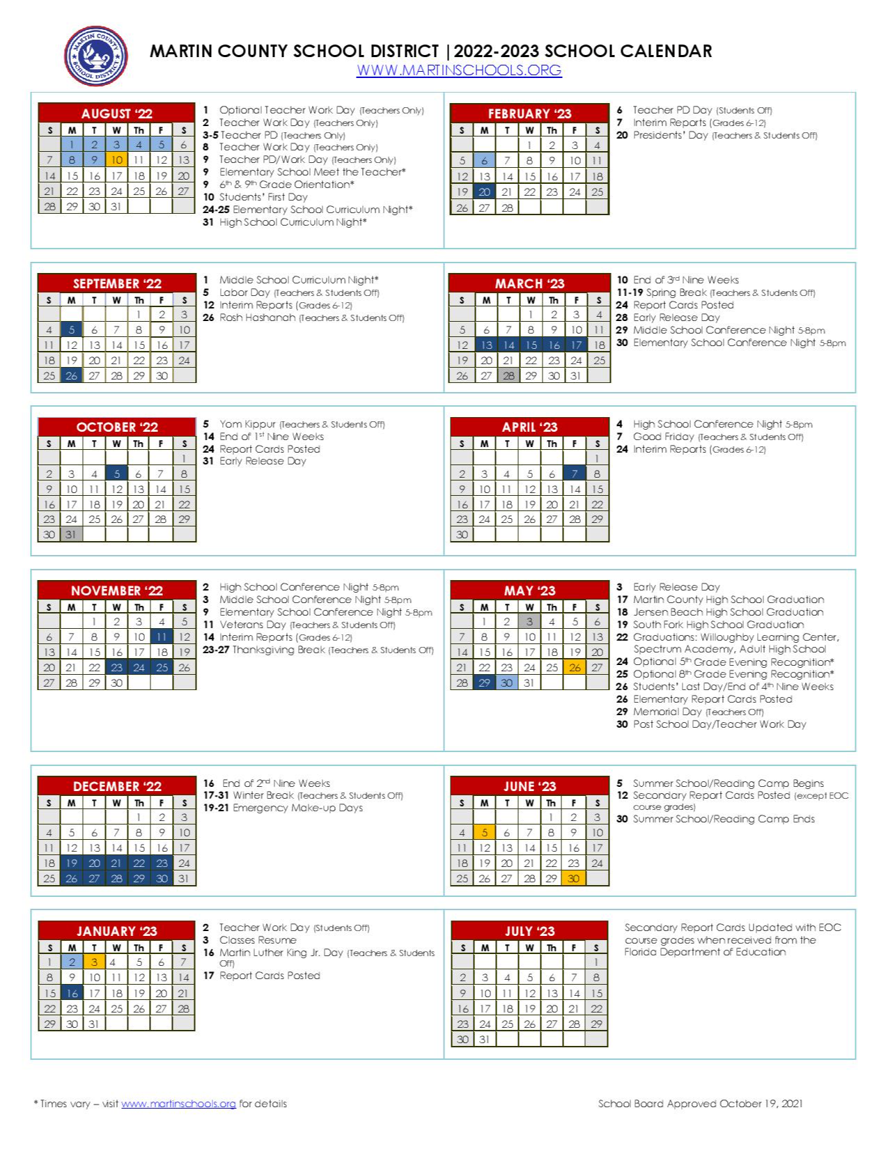 Calendars | Martin County School District