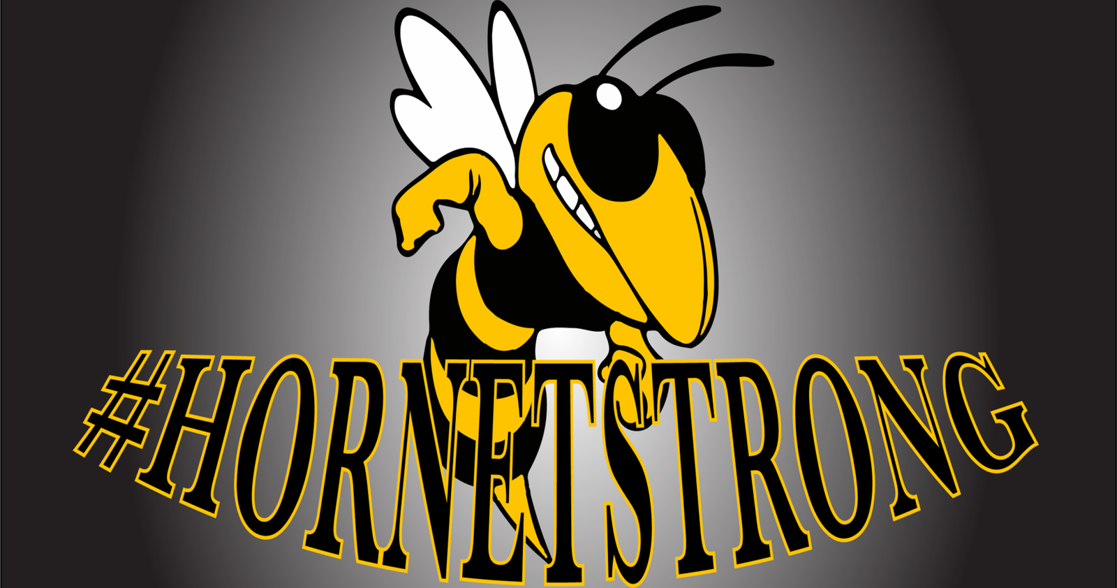 graphic of hornet and text reading hashtag hornet strong