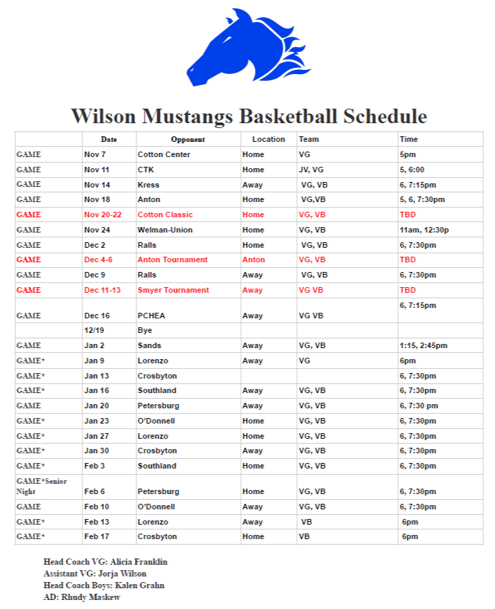 basketball schedule