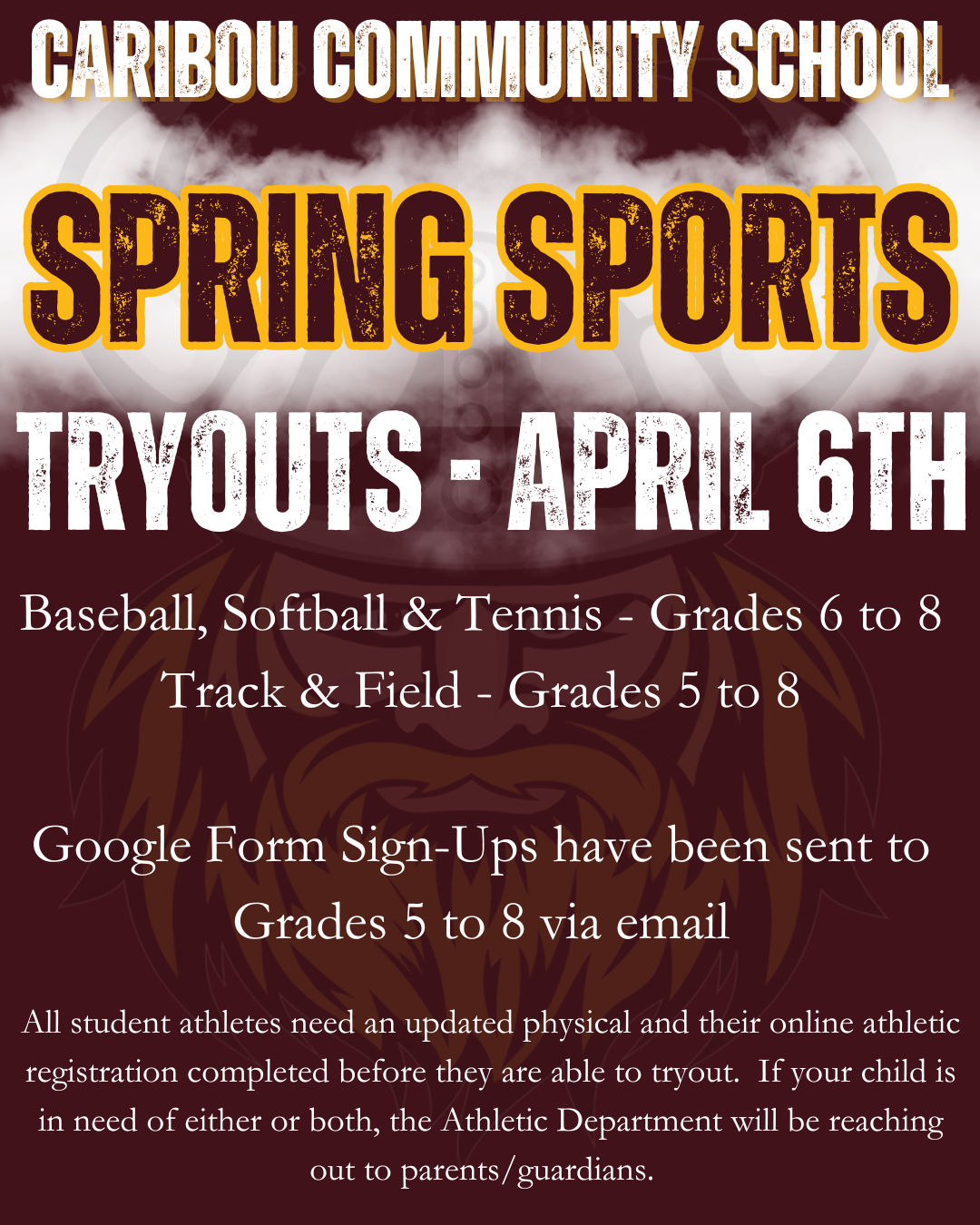 CCS Spring Sports Tryout Flyer