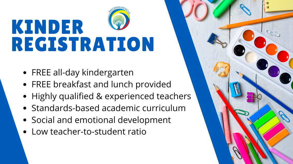 Kinder Registration  FREE all-day kindergarten FREE breakfast and lunch provided Highly qualified & experienced teachers Standards-based academic curriculum Social and emotional development Low teacher-to-student ratio
