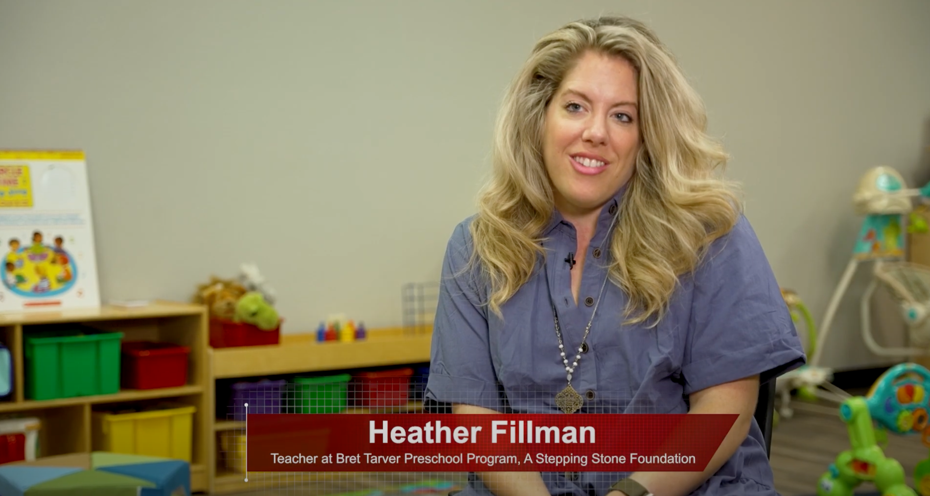 Preschool teacher Heather Fillman, teacher at Isaac Preschool Program, A Stepping Stone Foundation, being interviewed