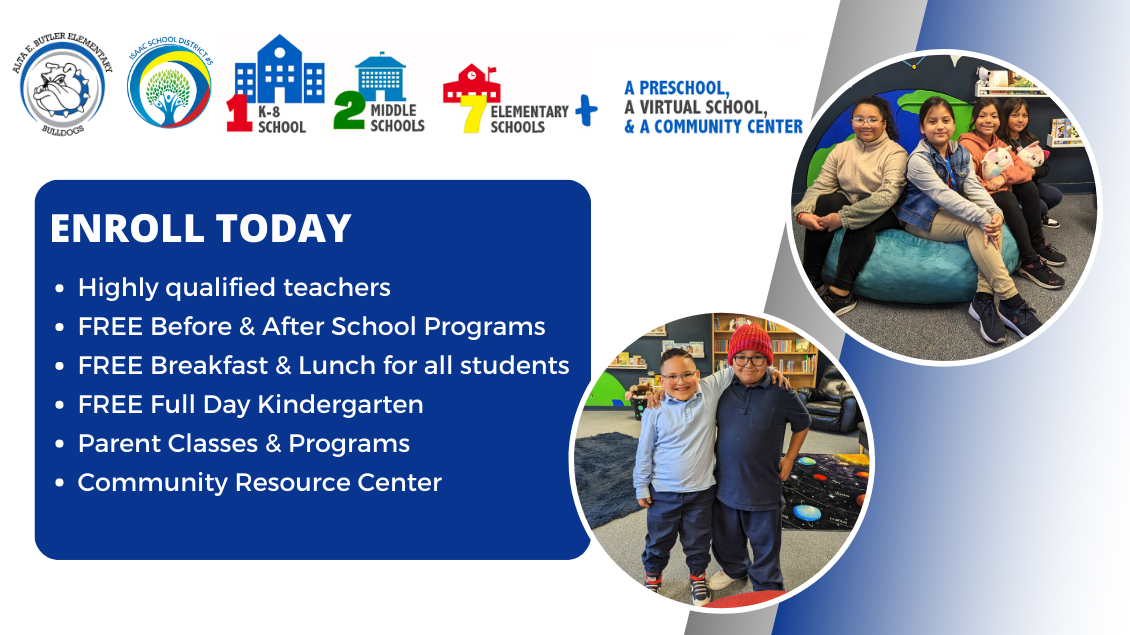 1 k-8 school, 2 middle schools, 7 elementary schools, a preschool, a virtual school, and a community center. Enroll today  Highly qualified teachers FREE After & Before School Programs FREE Breakfast & Lunch for all students FREE Full Day Kindergarten Parent Classes & Programs Community Resource Center