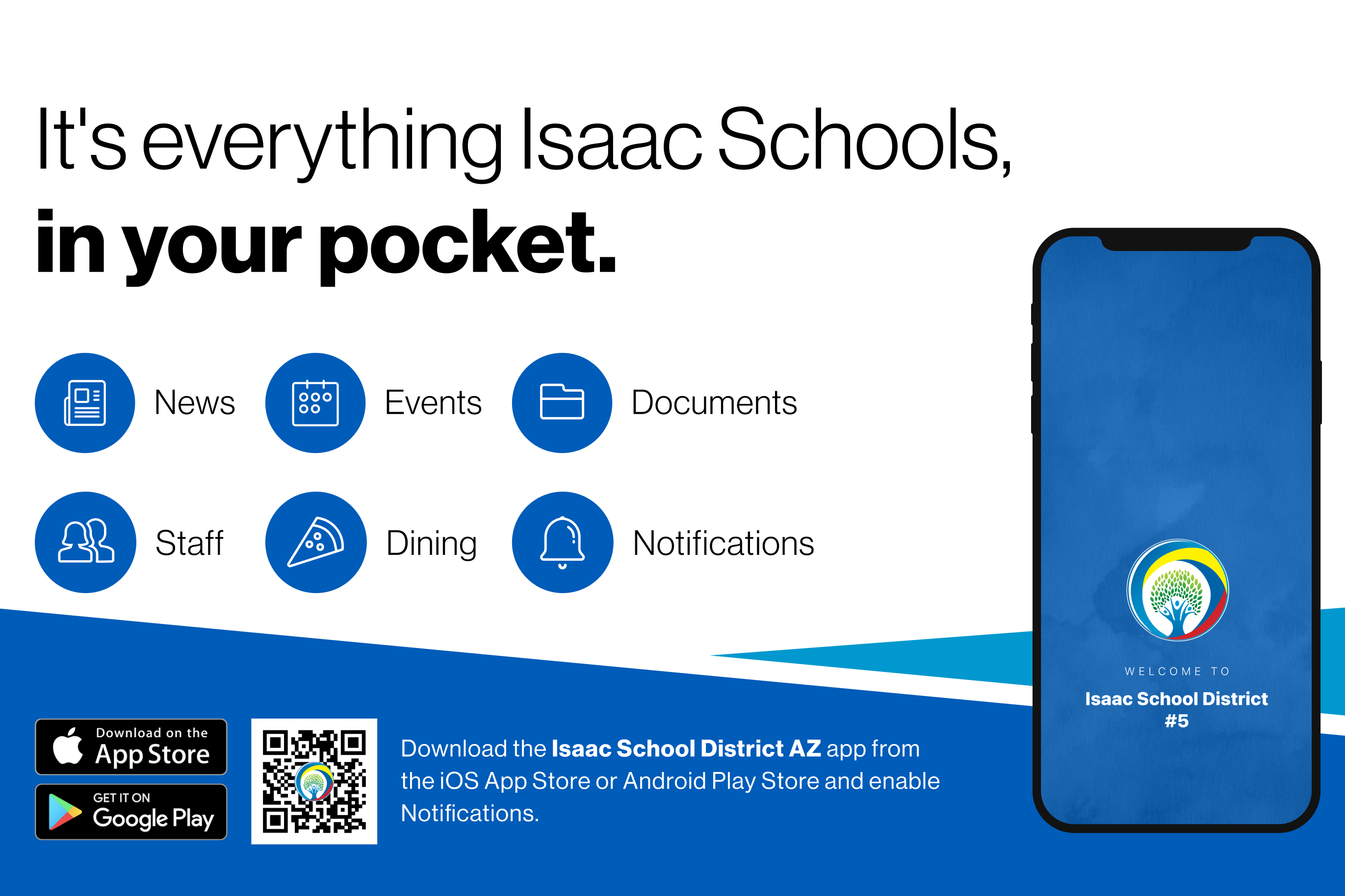 Download the ISD App - it's everything Isaac Schools, in your pocket. News. Events. Documents. Staff. Dining. Notifications. Download the Isaac School District AZ app from the iOS App Store or Android Play Store and enable Notifications. 