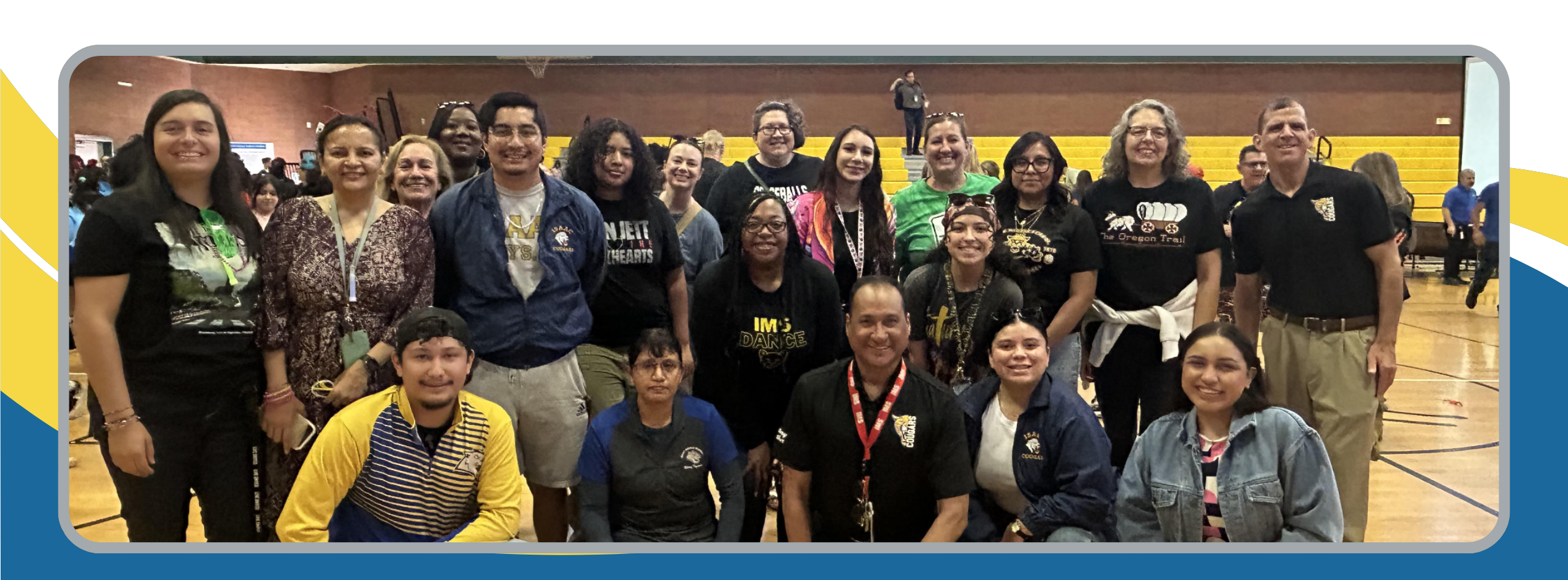 This is a photo showing the staff, students, and parents of Isaac Middle School.
