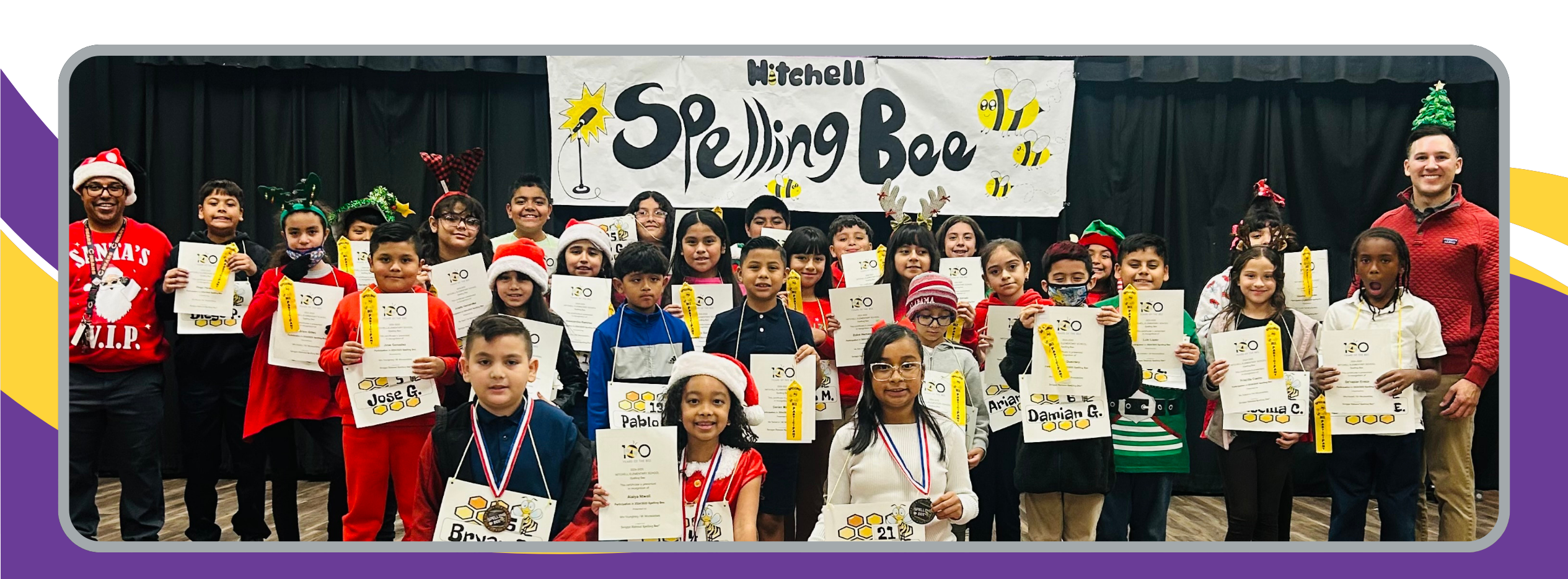 All Spelling Bee Participants pose for a photo on our schools stage