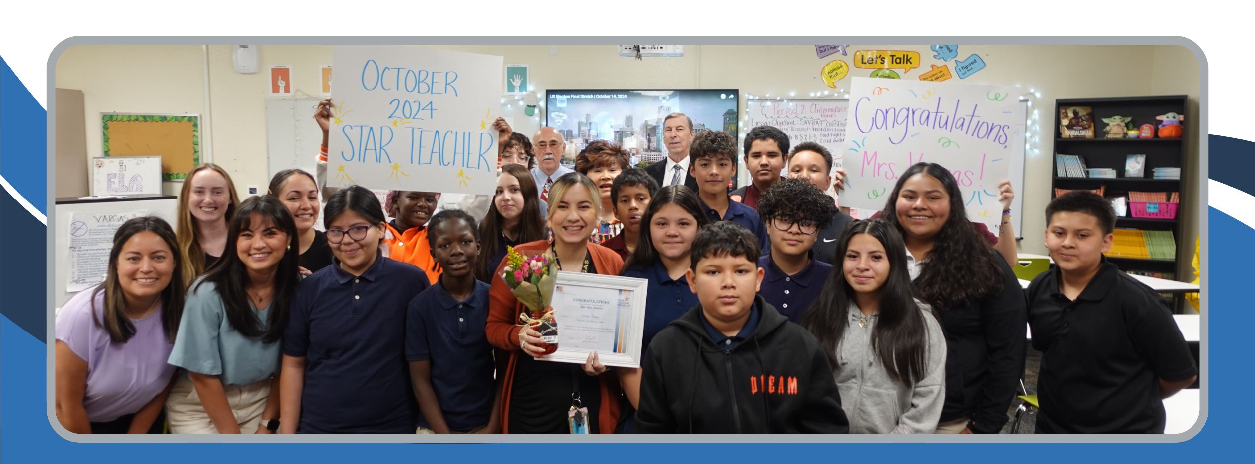 class photo of teacher who won award