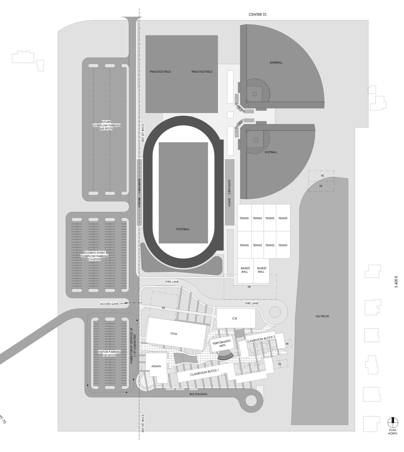 Graphic depiction of the complete site plan for the new Pima High School campus.