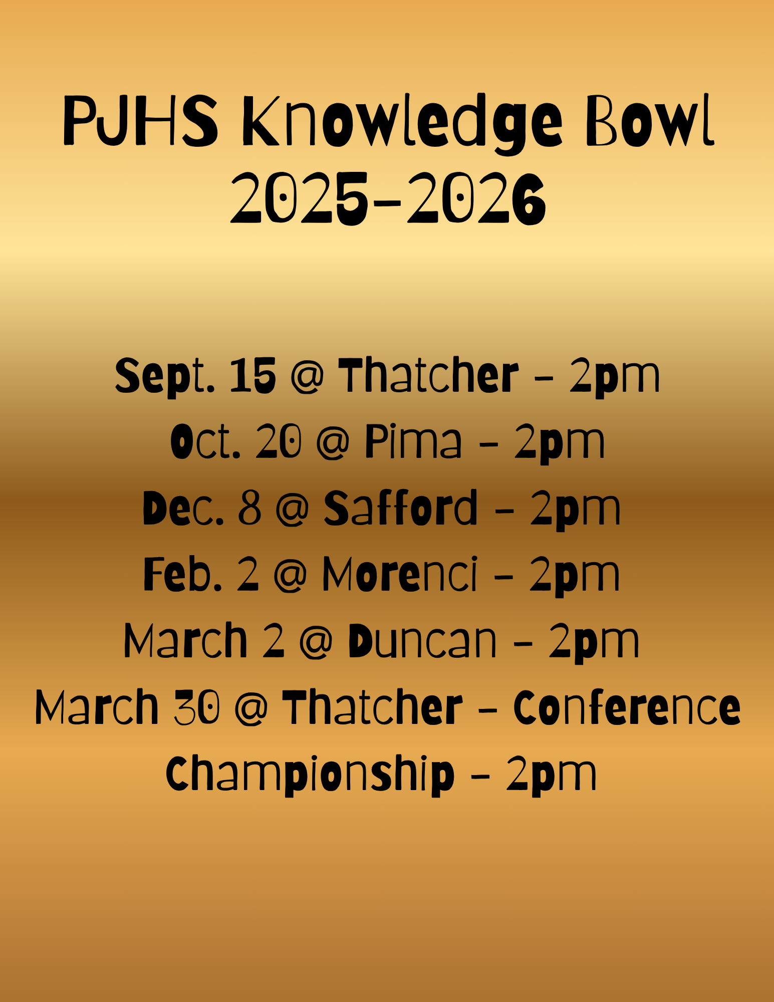 Knowledge Bowl Schedule