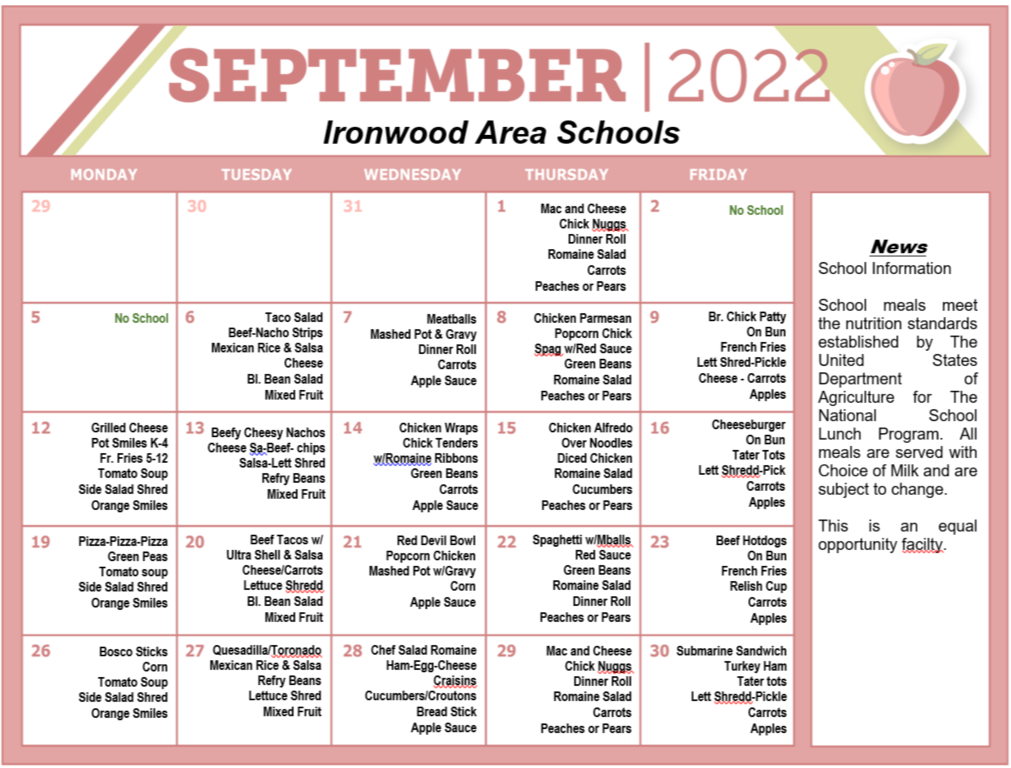 School Lunch Program Ironwood Area Schools