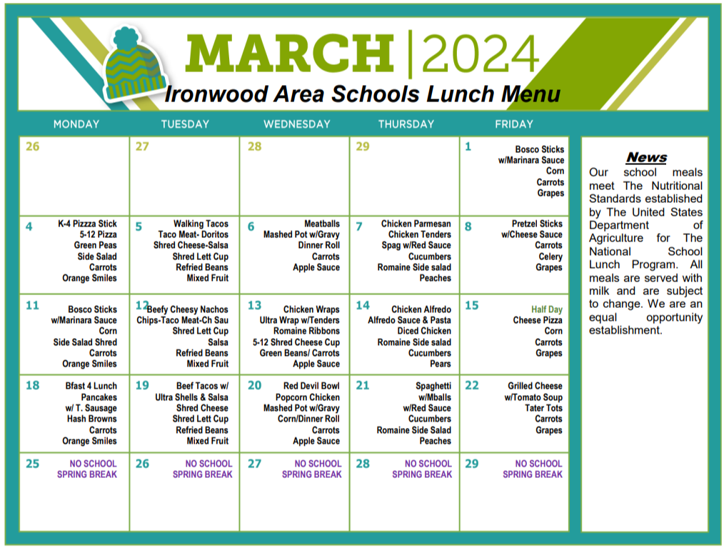 March 2024 Lunch Menu
