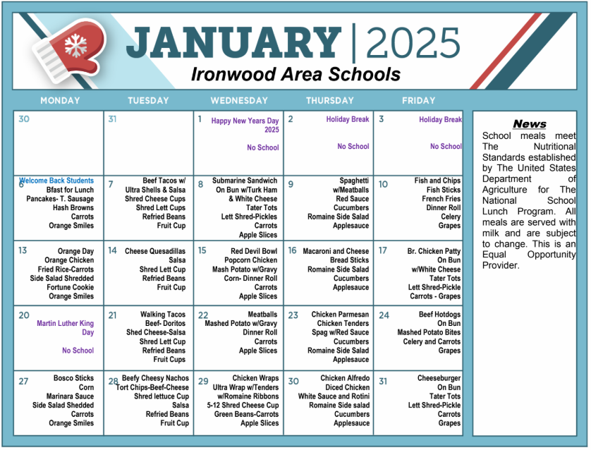 January 2025 Lunch Menu