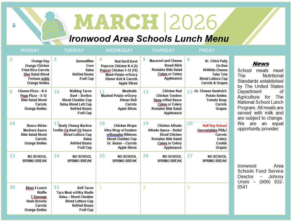 March 2026 Lunch Menu