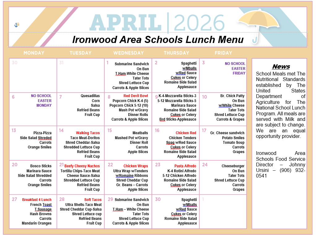 April 2026 Lunch Menu