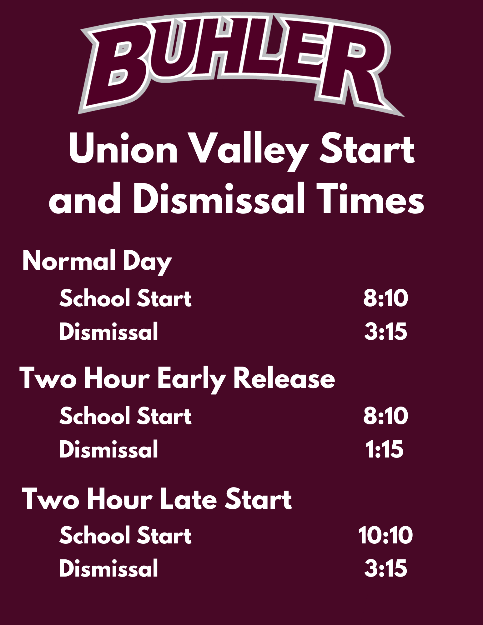 Start/Dismissal Times
