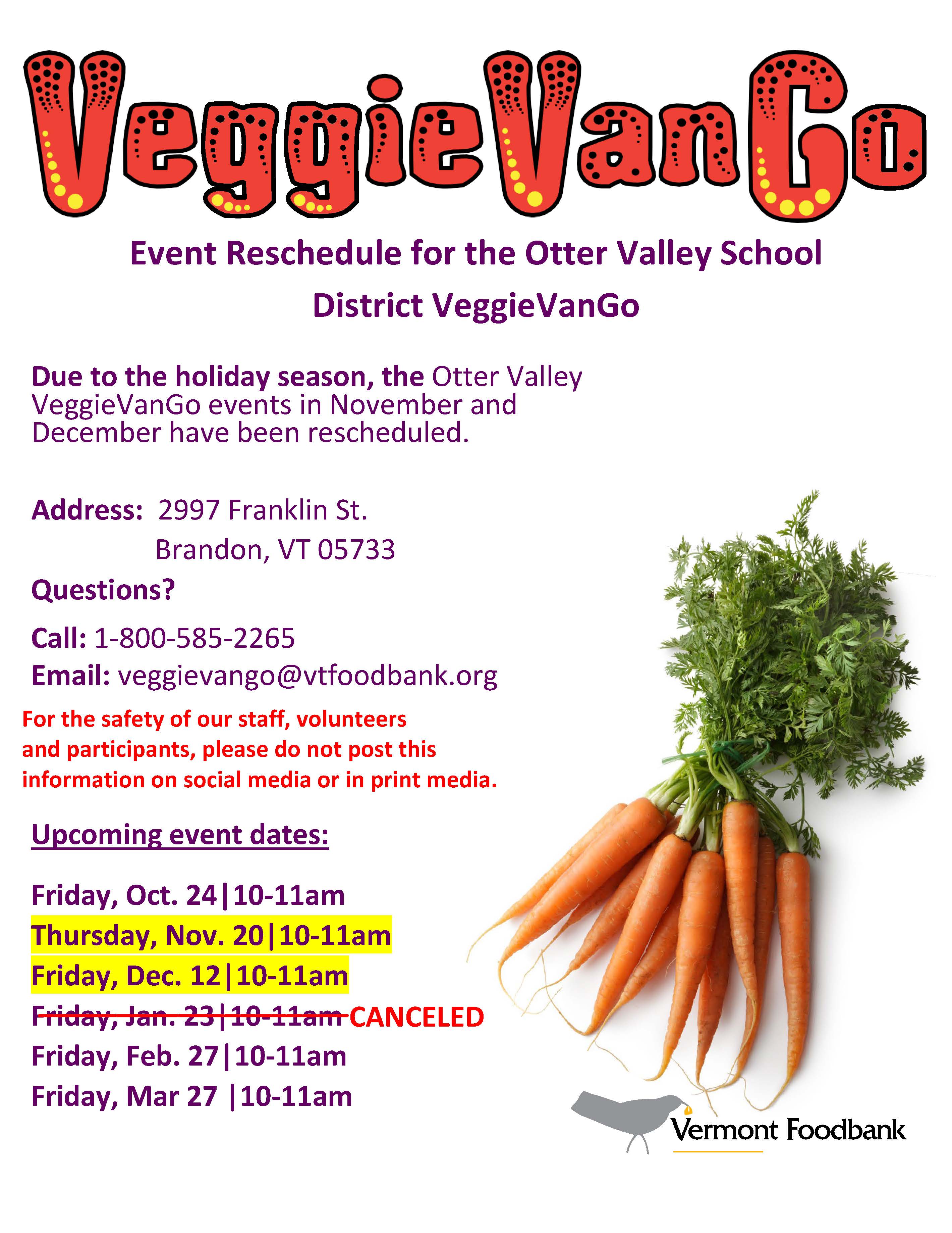 Veggiie Van Go Flyer with events scheduled through March 2026