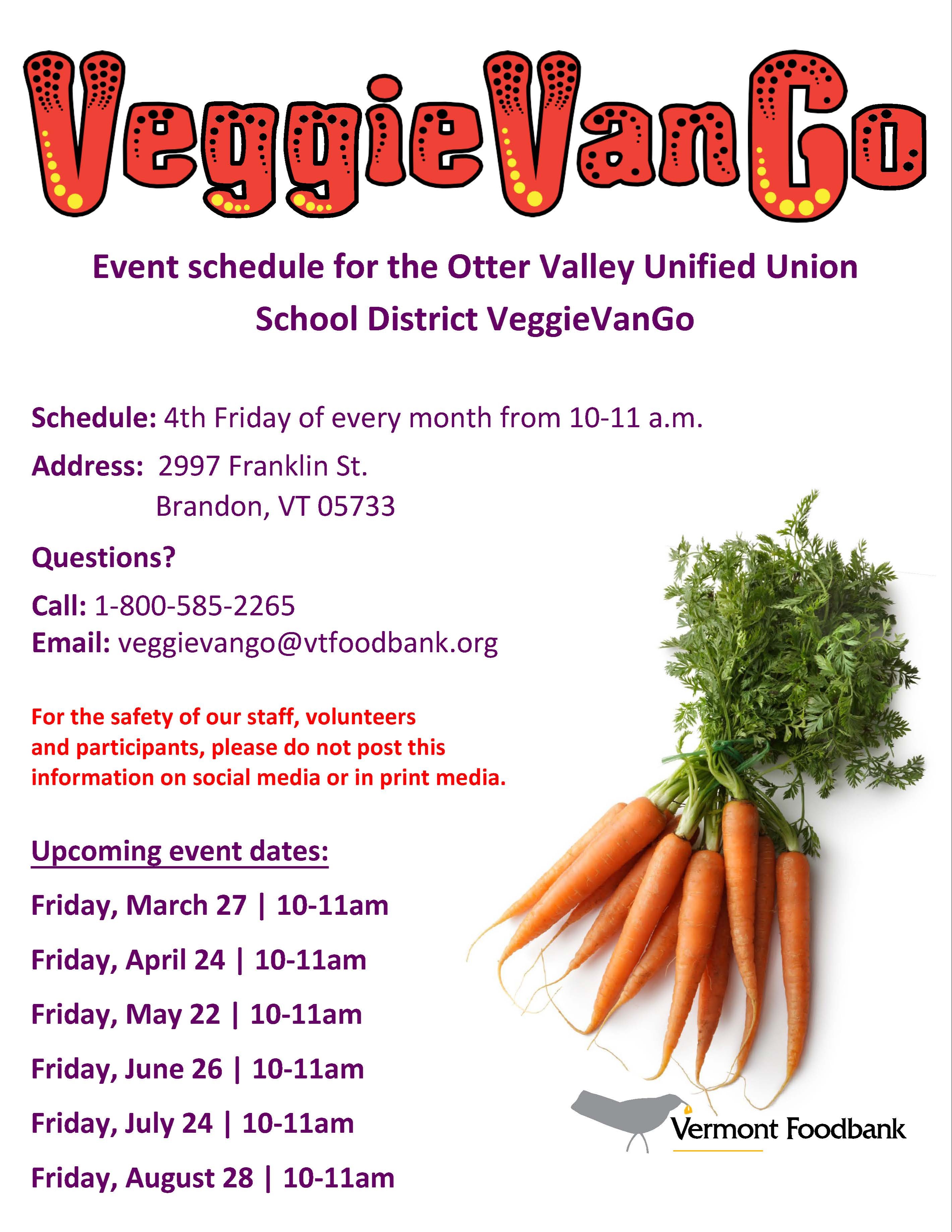 Veggiie Van Go Flyer with events scheduled through August 2026