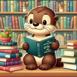Cartoon otter reading a book