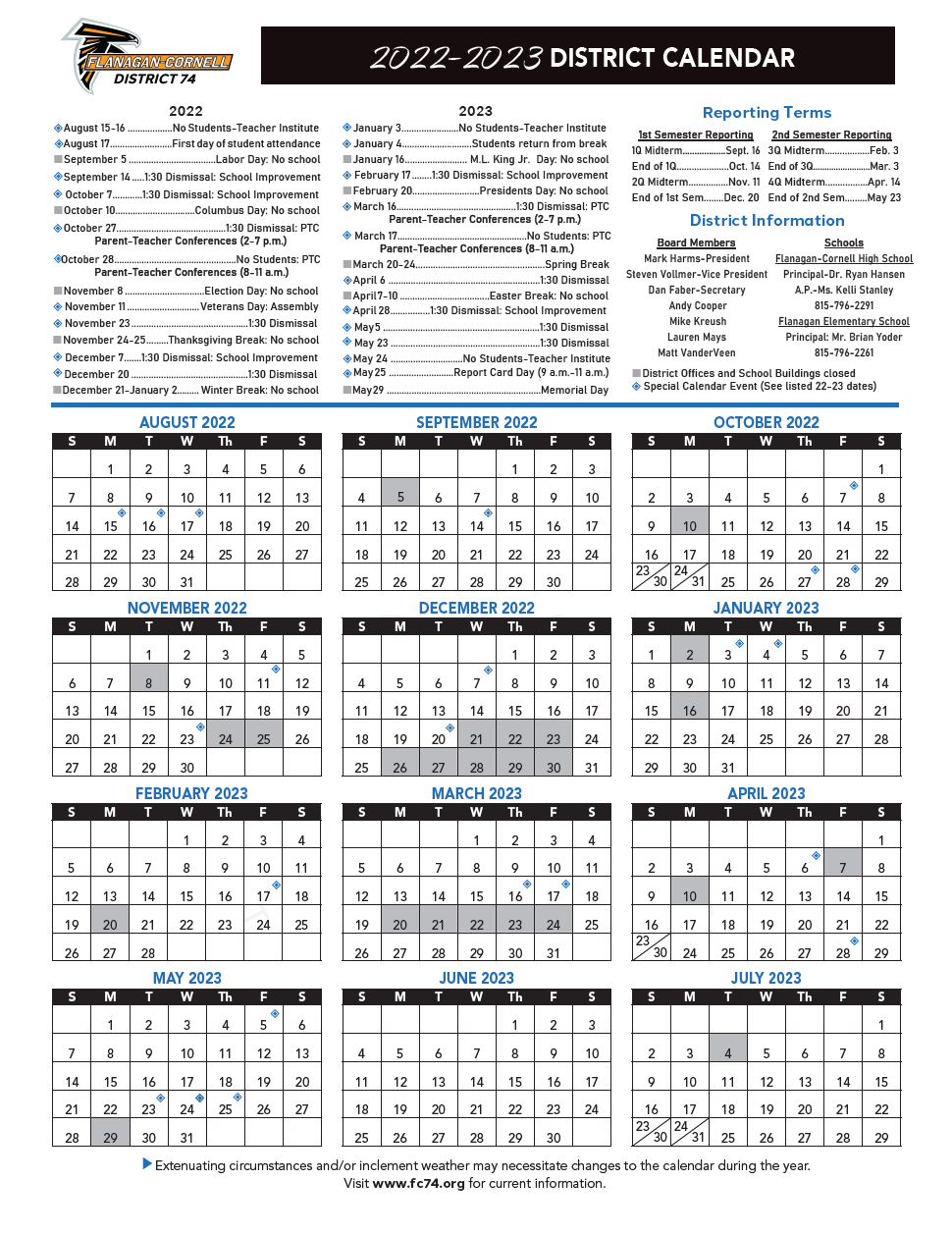 DISTRICT CALENDAR | Flanagan-Cornell Unit 74