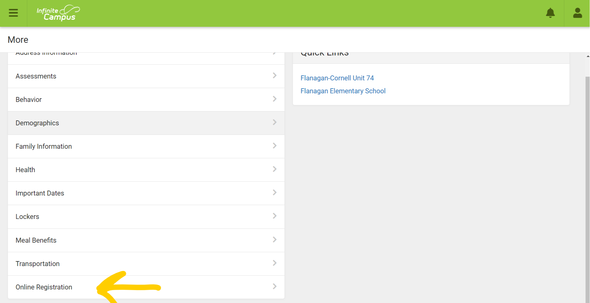 online registration location in portal