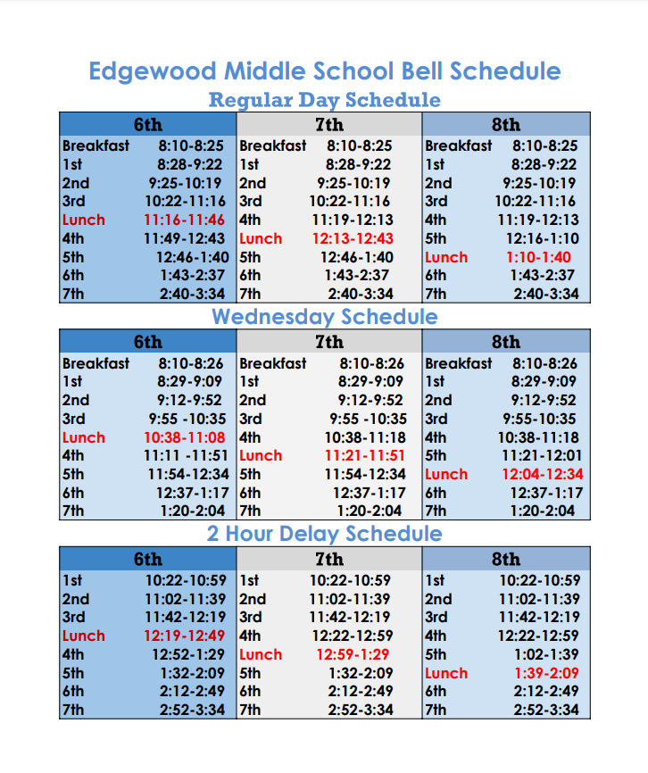 Bell Schedule Edgewood Middle School