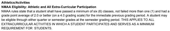 Athletics / activities info